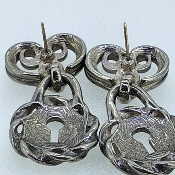 Signed Givenchy Paris NY Padlock Heart Drop Pierced Earrings DoorKnocker Vintage - Picture 8 of 9
